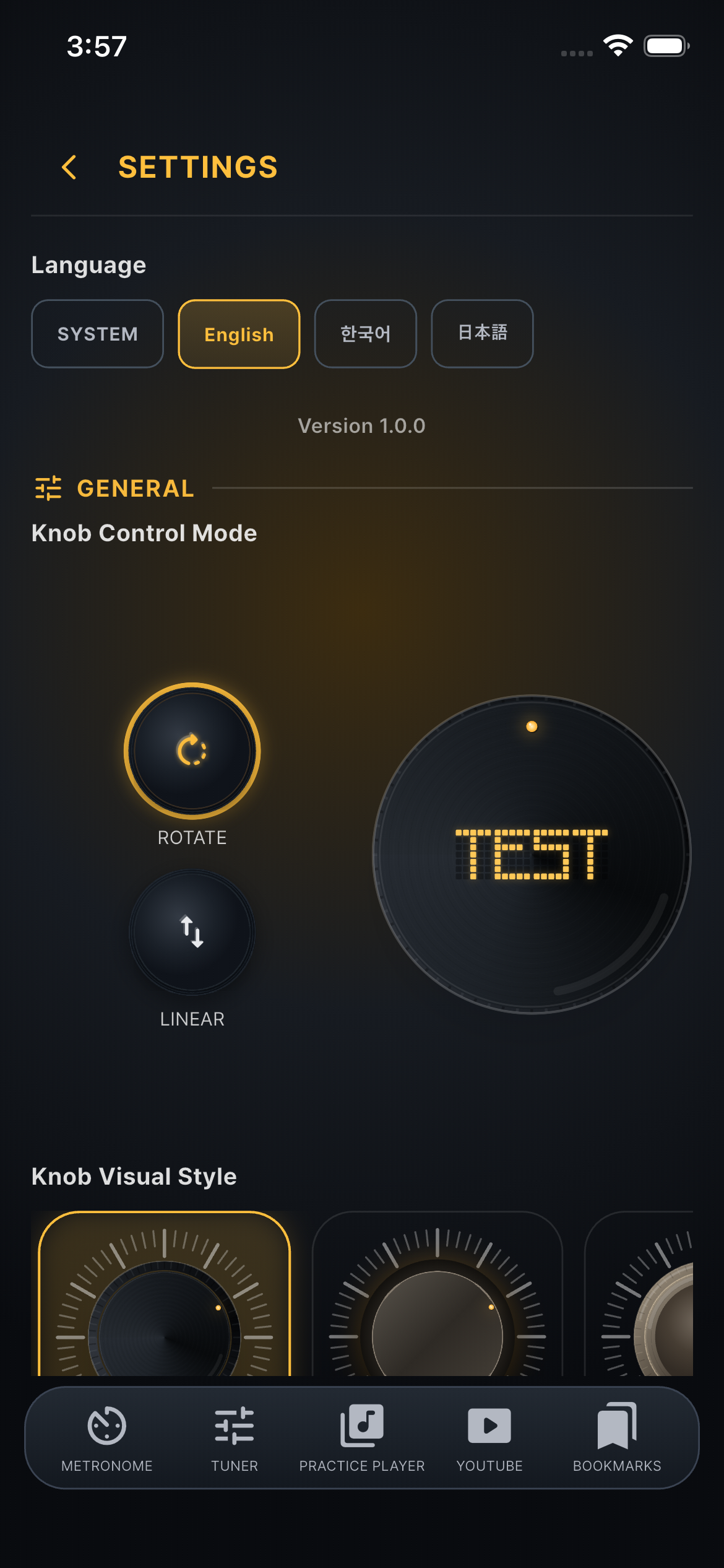 Band Mate settings screen