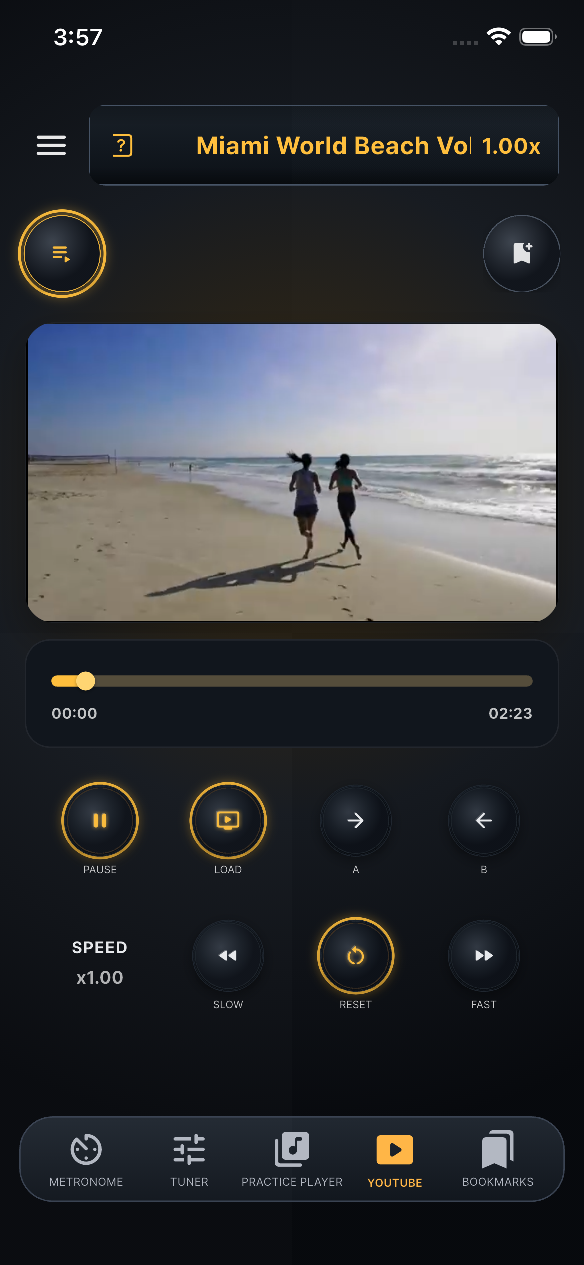 Band Mate YouTube practice screen